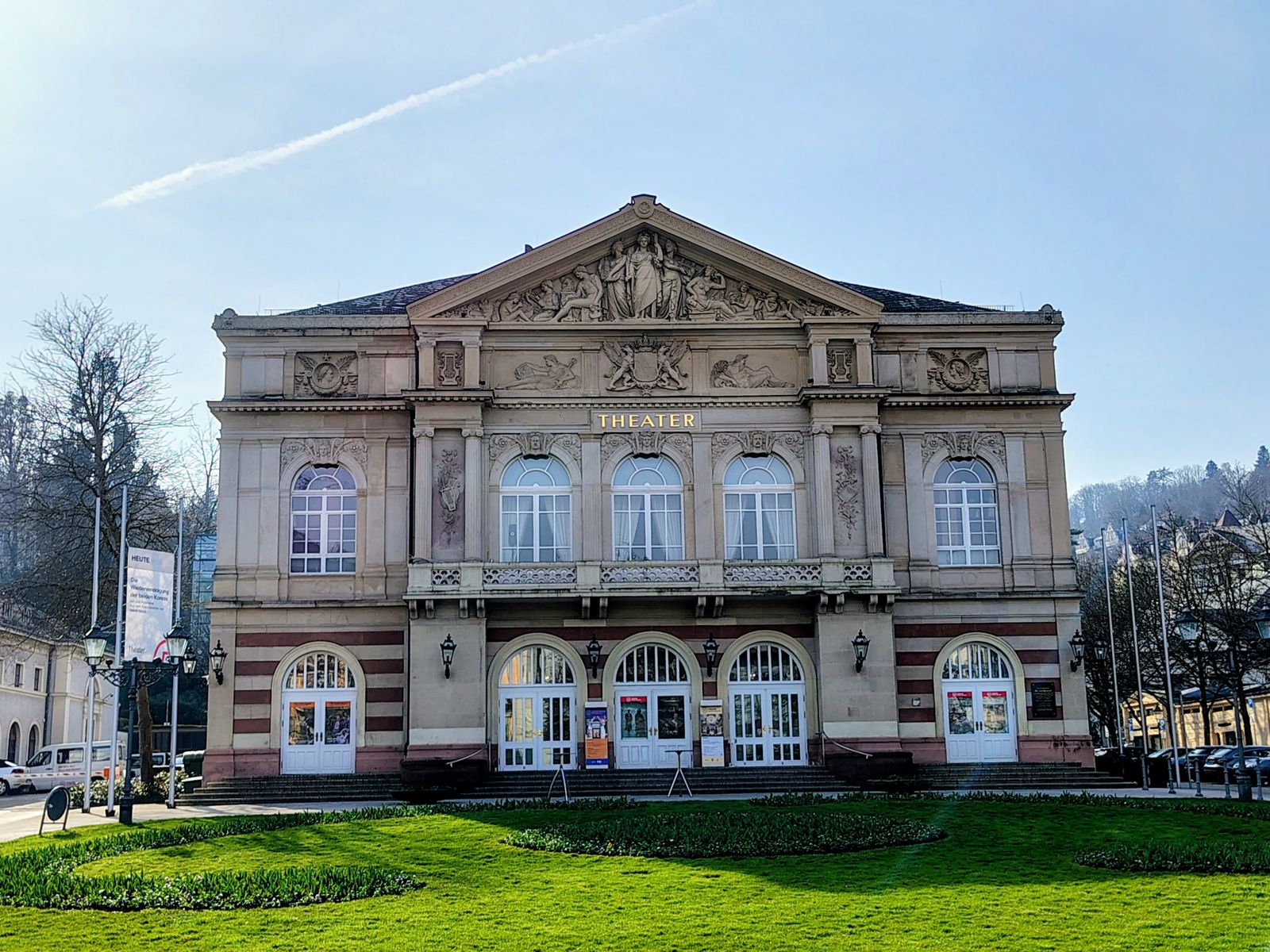 The Theater Baden-Baden, and a lawn already cut in March