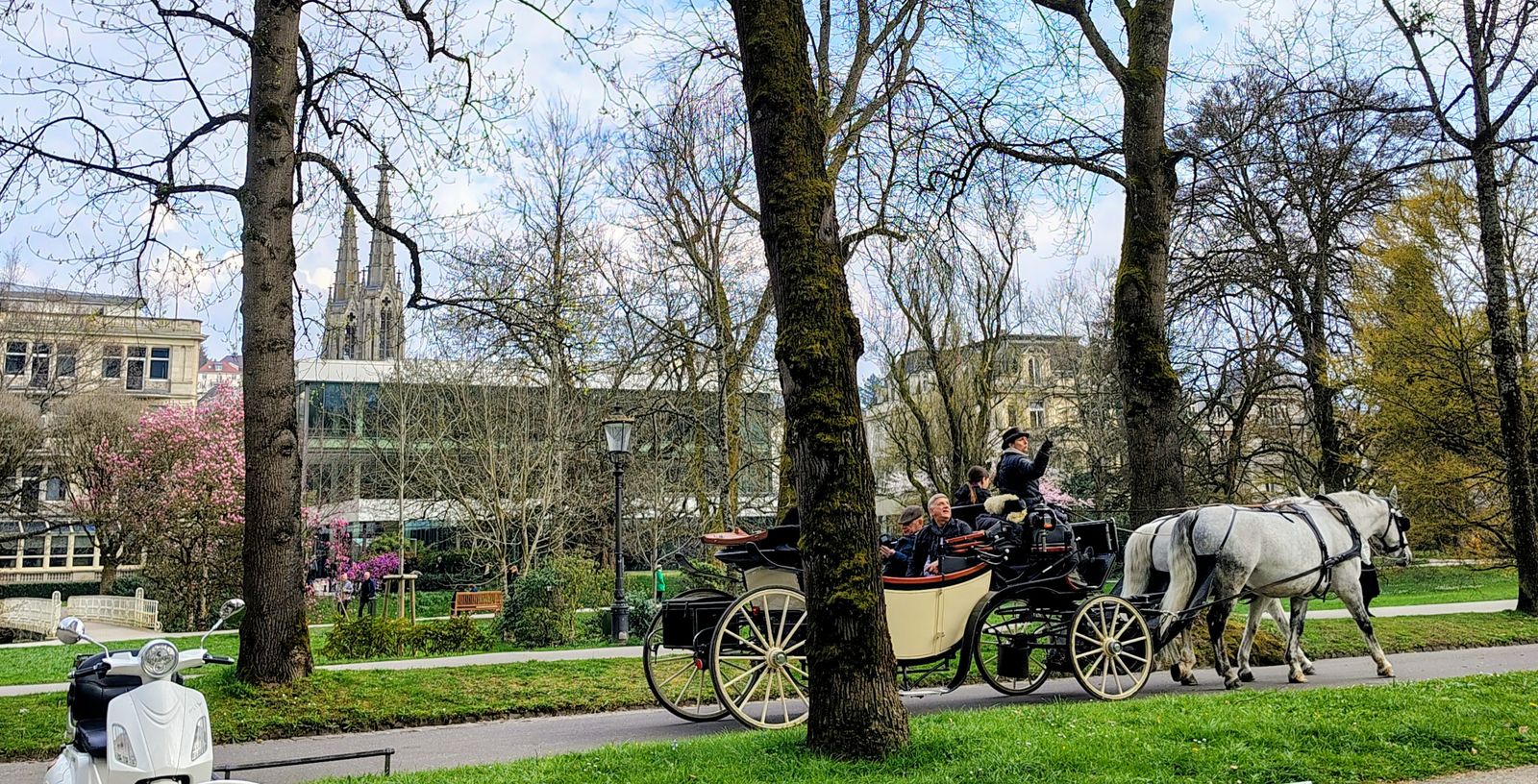 A horse-drawn carriage waiting in the Lichtentaler Allee, as they have since the town's first season