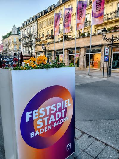 Festival banners along the shopping street in early spring