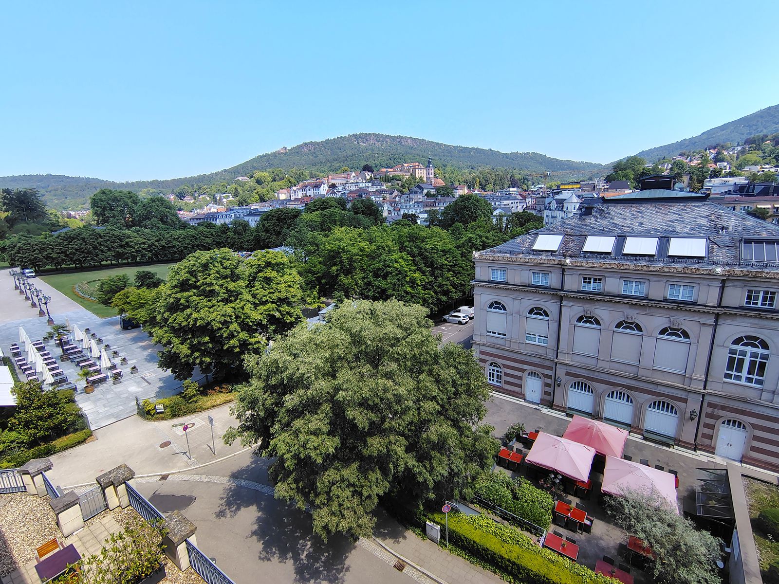 Looking down on the Kurhaus and the avenue of trees running away from it