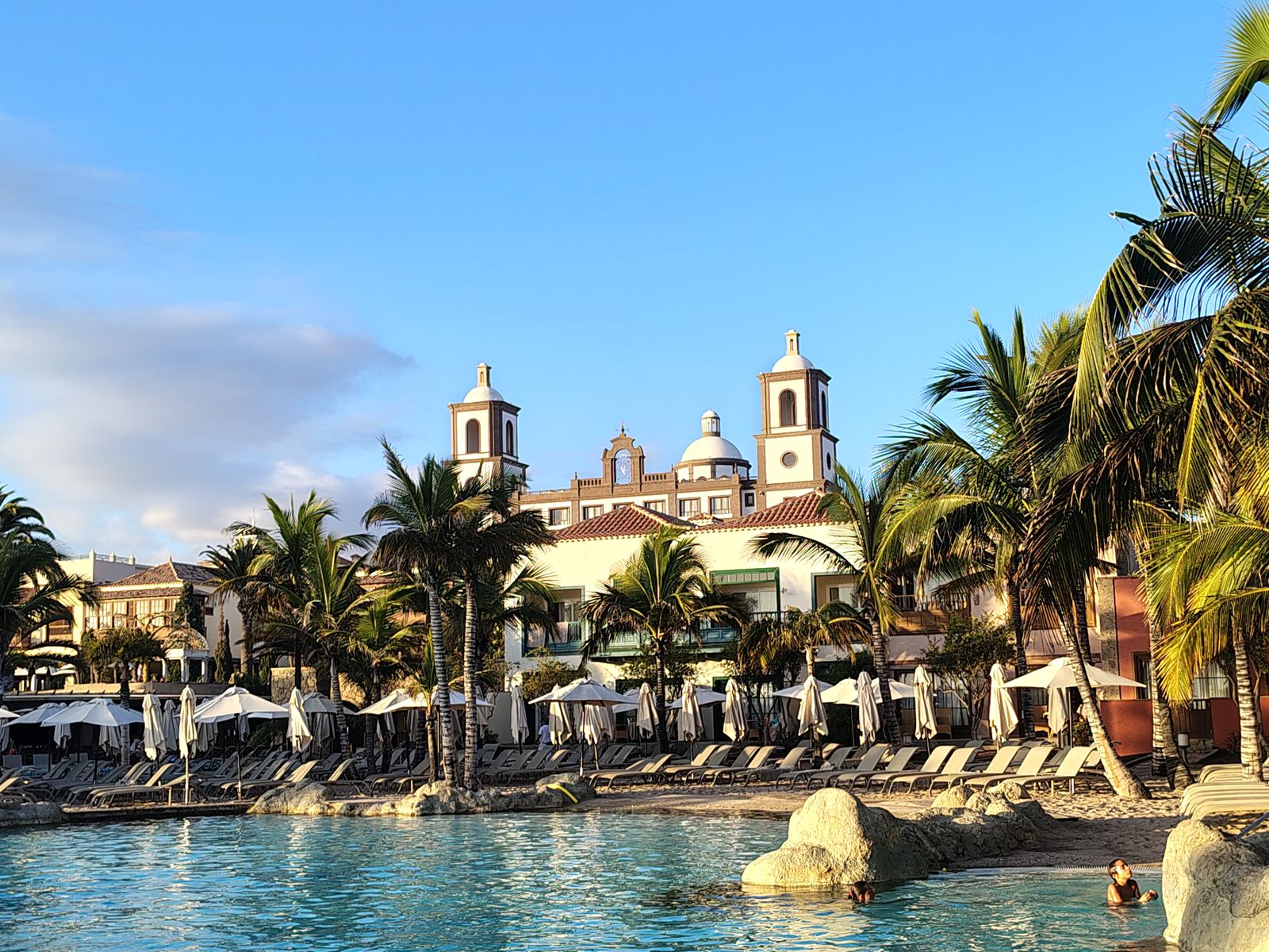 Lopesan resort architecture and palms at Meloneras, southern Gran Canaria