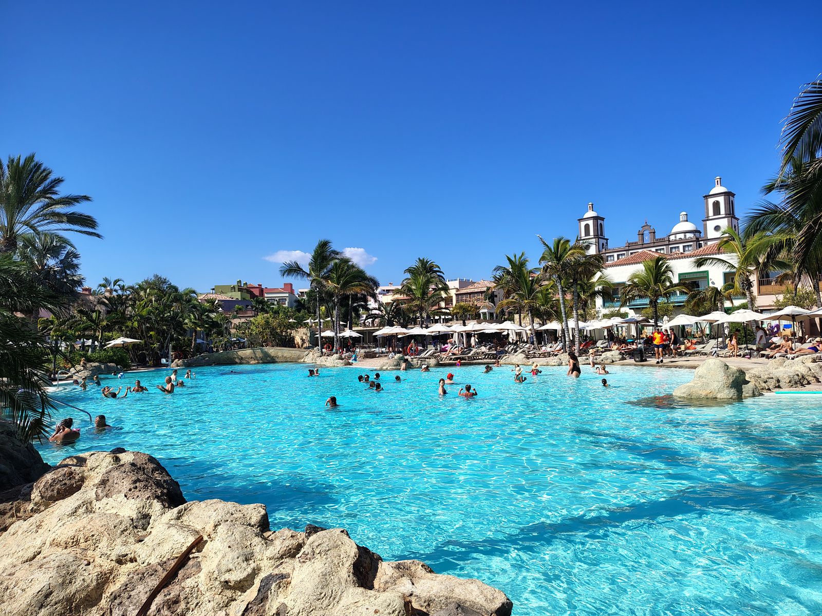 Swimming distance across the Lopesan lagoon, if you are feeling ambitious