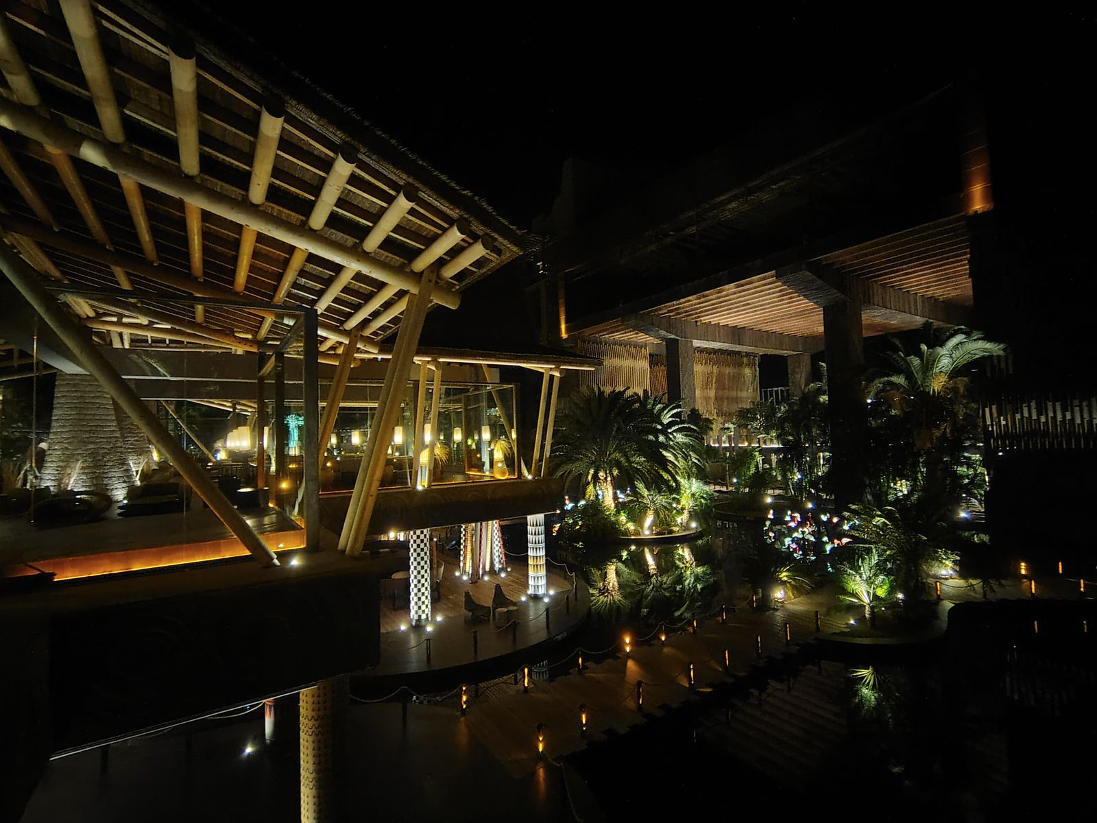 Lopesan Baobab after midnight, the atrium lit and completely empty