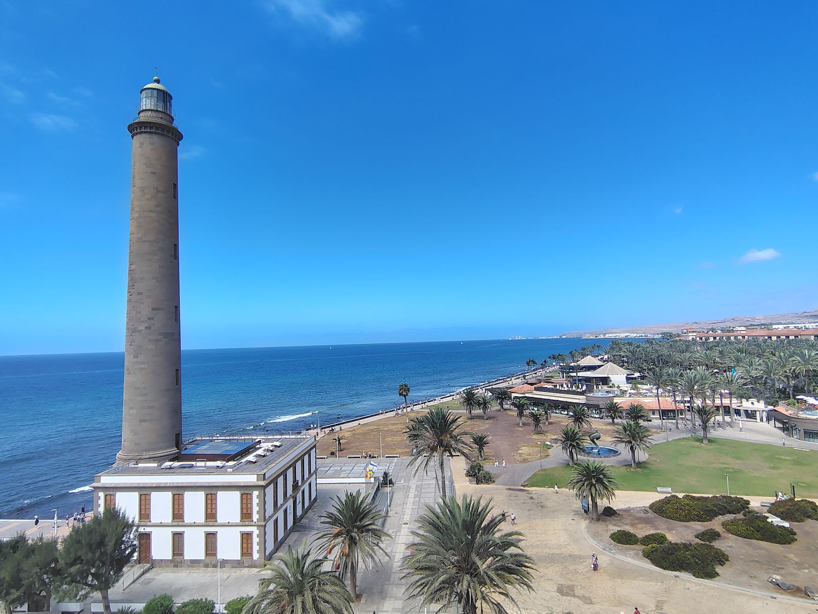 The Maspalomas lighthouse from the beach — 56 metres, and you can see it from everywhere
