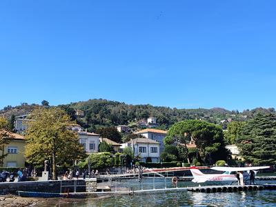 The waterfront at Como, villas climbing the slope behind the moorings