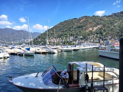 The marina, with the mountains folding down behind the masts