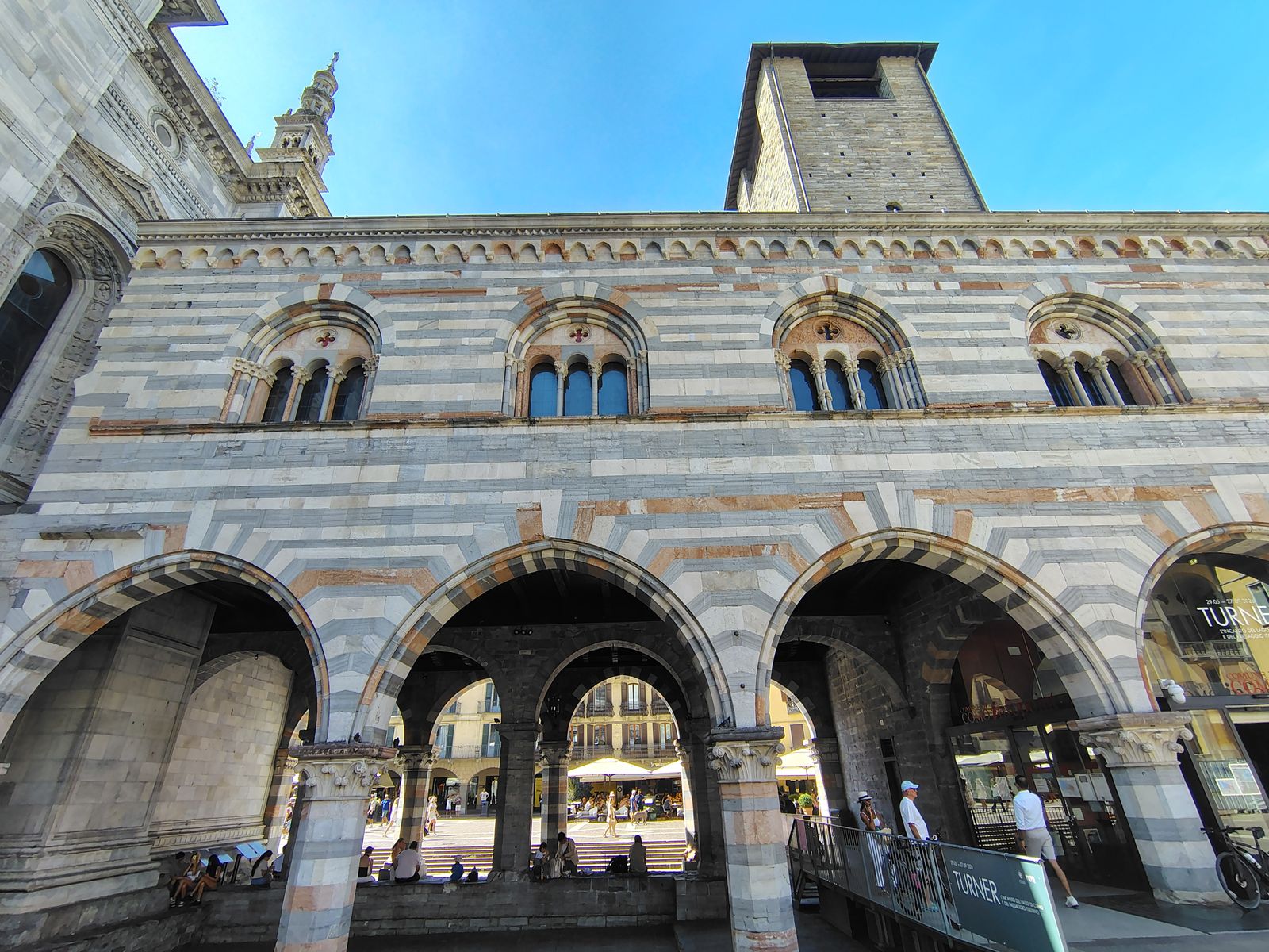 The Broletto, Como's thirteenth-century town hall, striped in three colours of marble