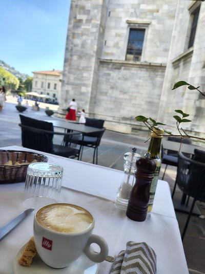 A cappuccino on the terrace, which is the correct way to begin