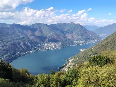 Lake Como from Brunate, the town at the head of the lake below the mountains