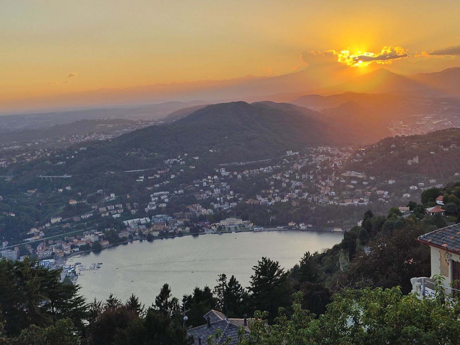Sunset over the lake from the hills above Como