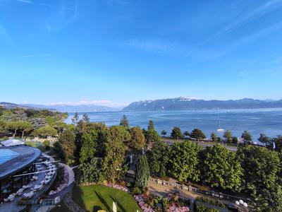 Ouchy in July — the Savoy Alps opposite are in France, and the lake in front is why the hotels are here