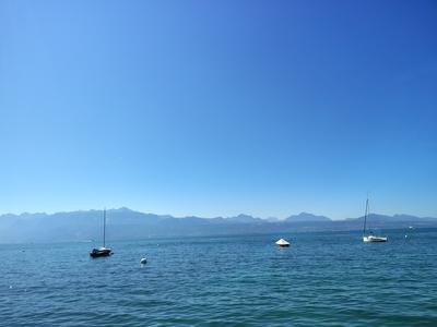Lake Geneva from the Ouchy shore, the Savoy Alps on the French side