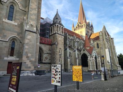 The cathedral front, the finest Gothic in Switzerland and still keeping a night watchman