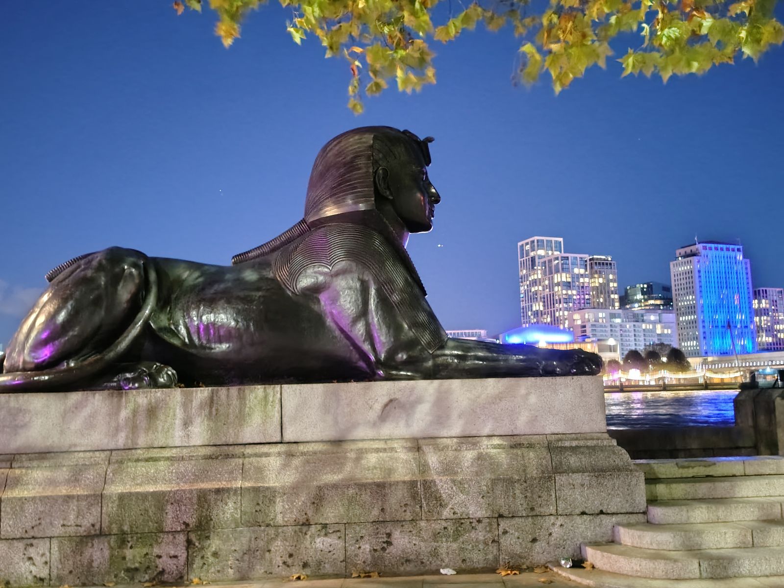 One of the bronze sphinxes guarding Cleopatra's Needle on the Victoria Embankment