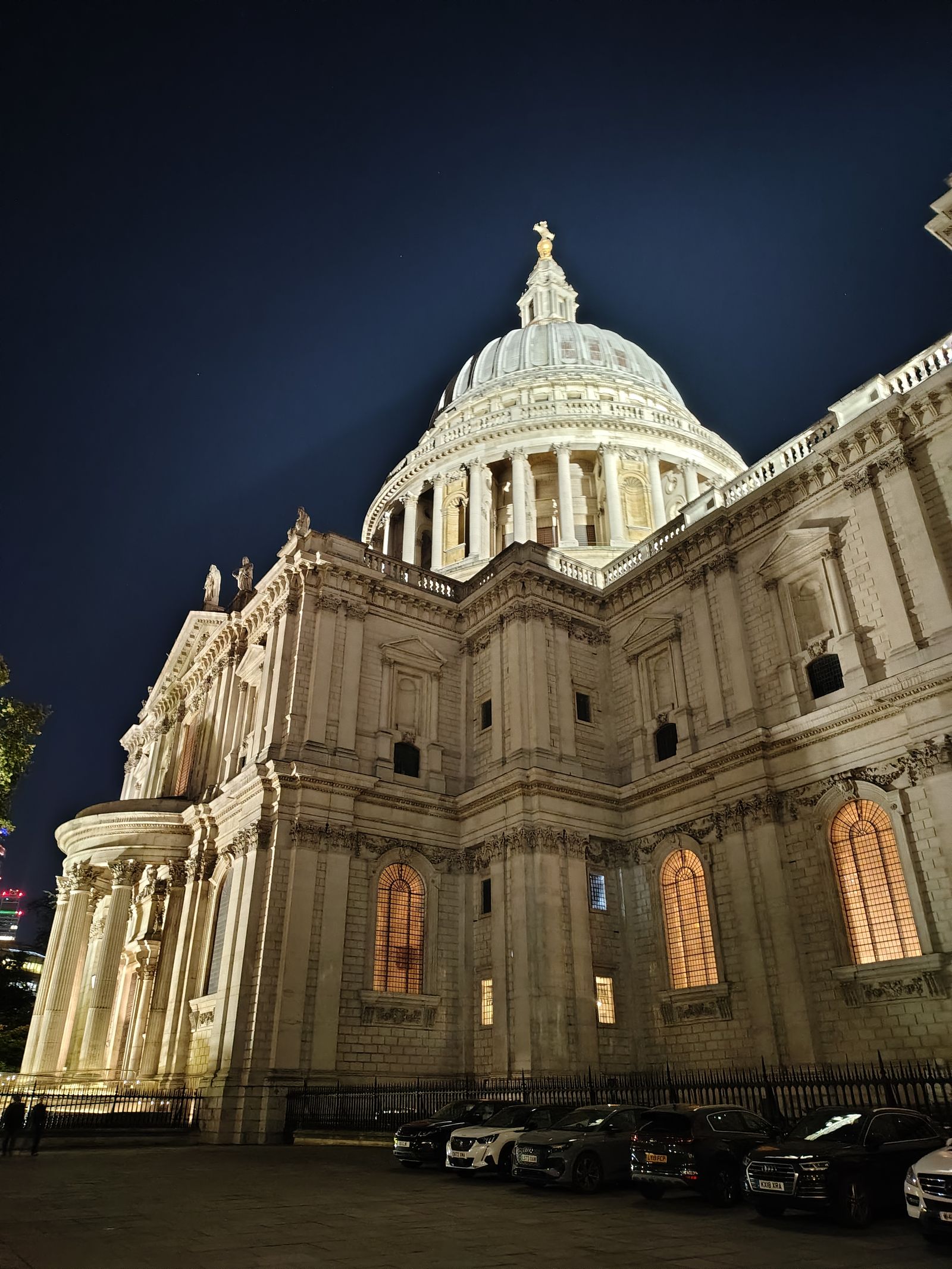 St Paul's Cathedral floodlit on an autumn evening