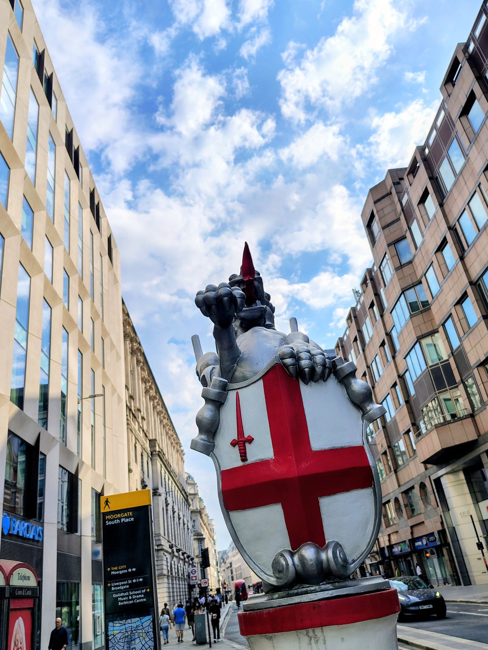 A City of London dragon marking the old boundary on a street near Moorgate