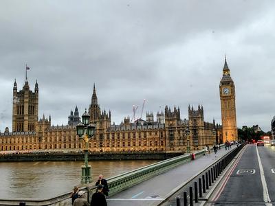 The Houses of Parliament from Westminster Bridge on a grey day