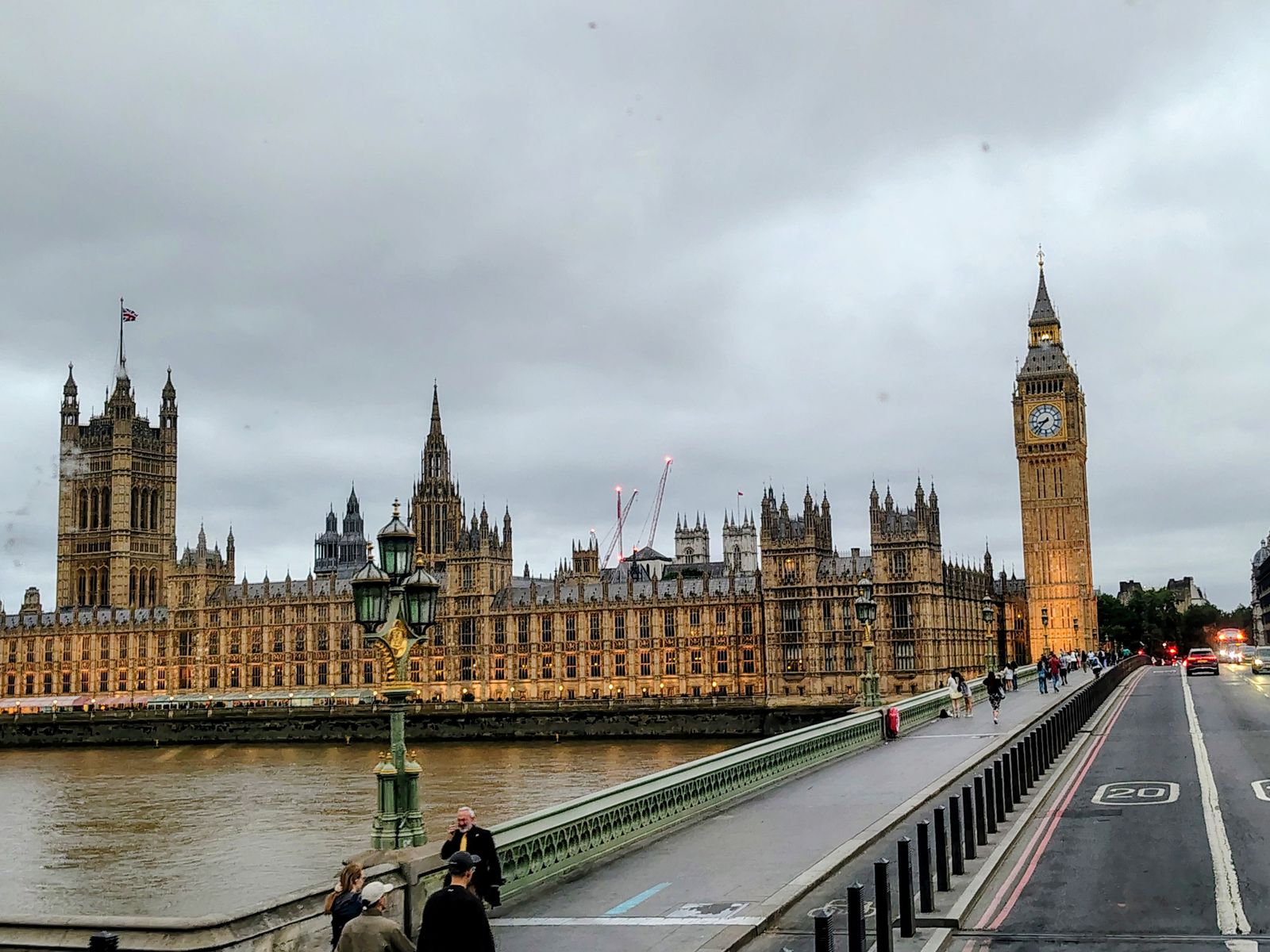 The Houses of Parliament from Westminster Bridge on a grey day