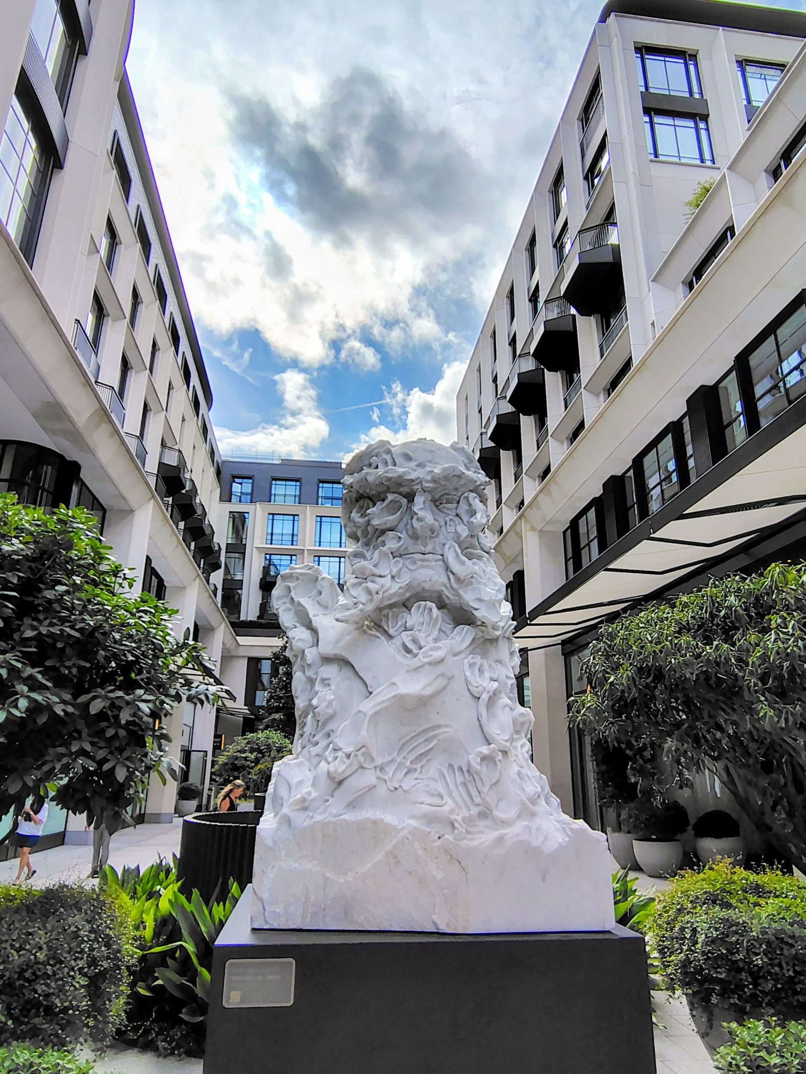 A white sculpture in the courtyard of The Whiteley, the restored department store on Queensway, a few minutes from Kensington Gardens