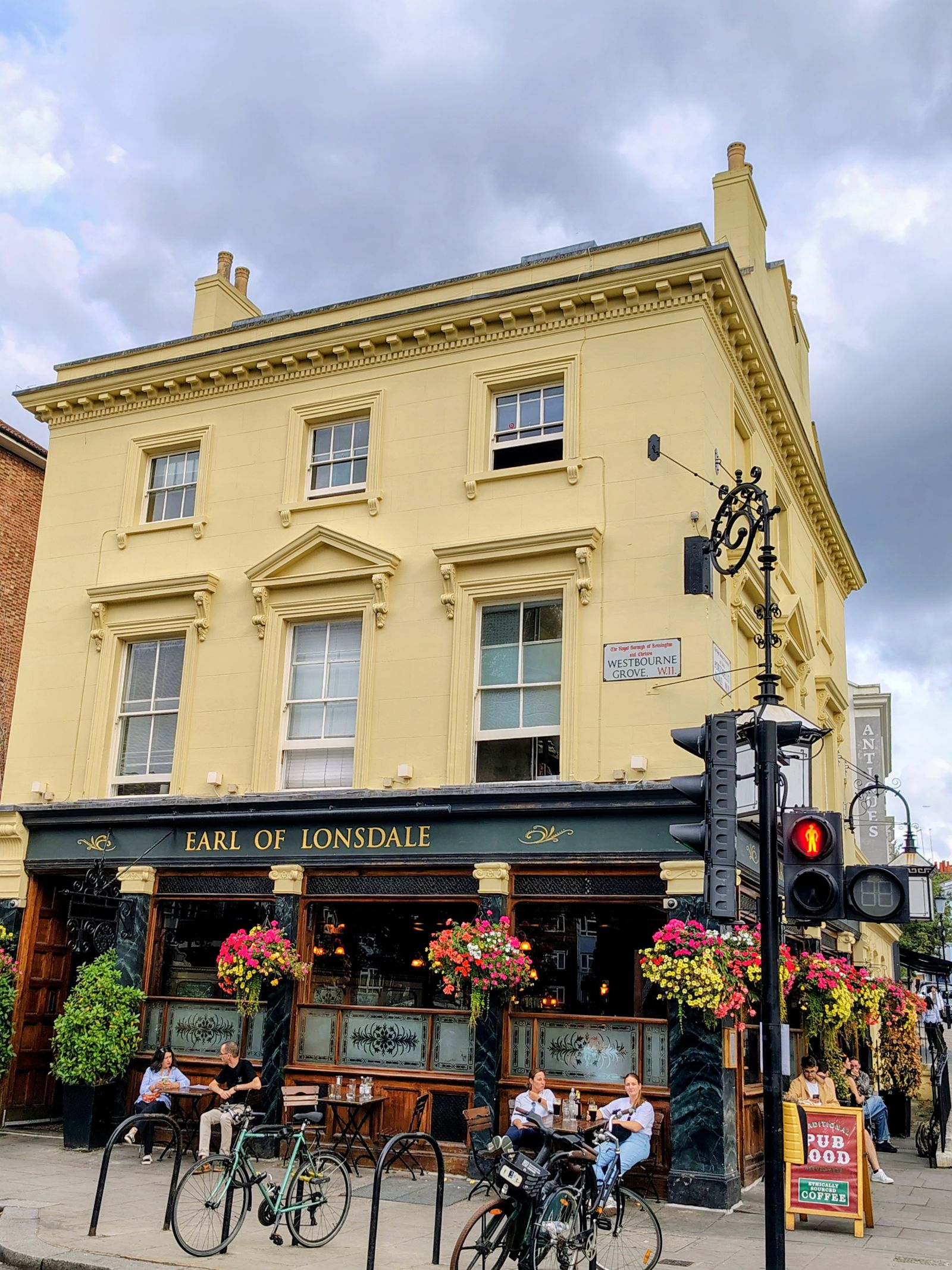 The Earl of Lonsdale pub on Portobello Road, flowers in every basket