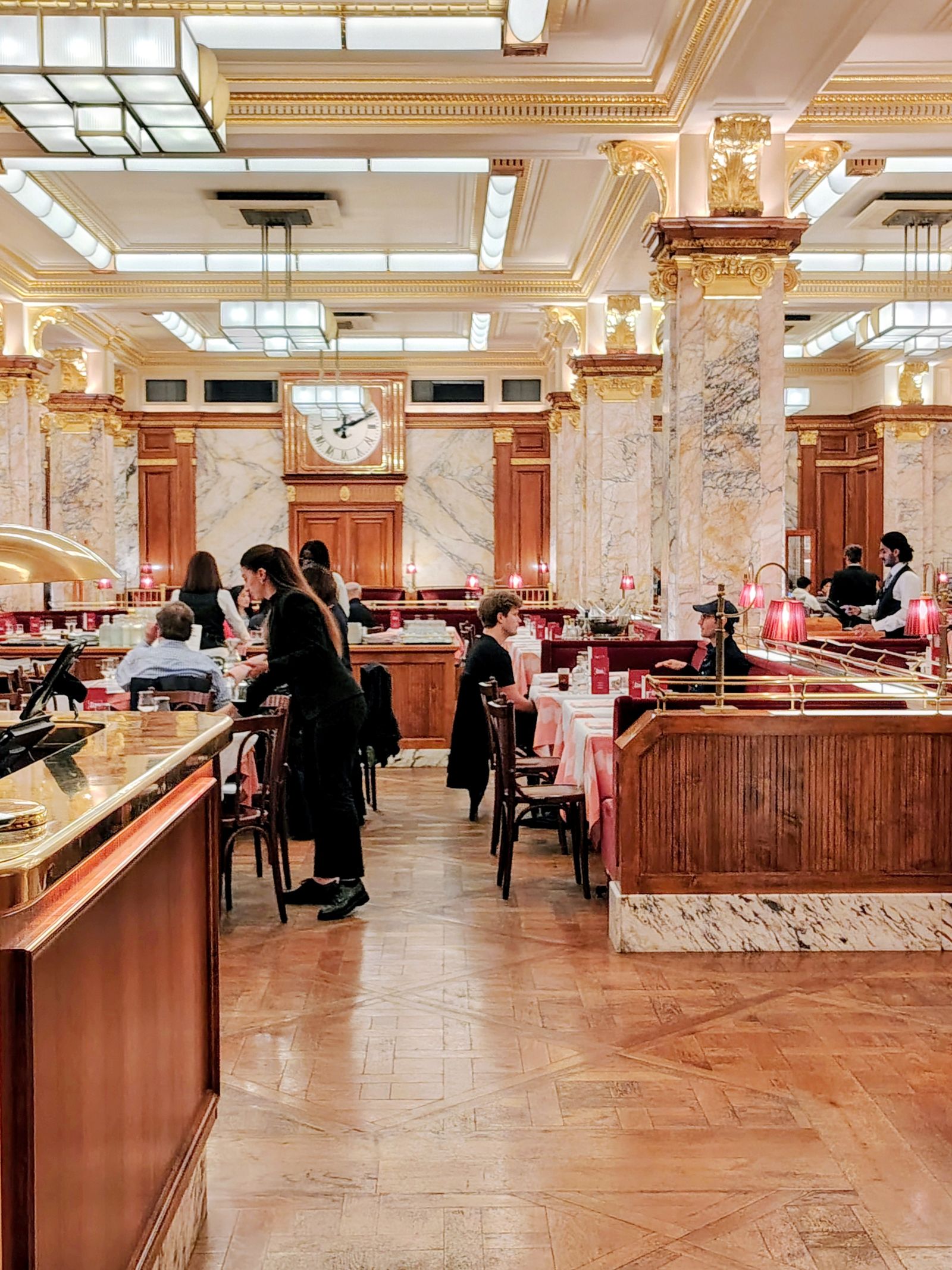 The gilded Art Deco dining room of Brasserie Zédel, off Piccadilly Circus